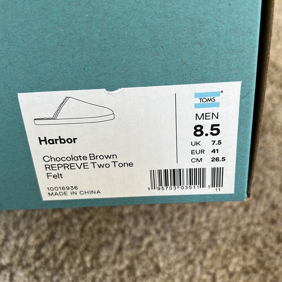 NIB! TOMS men\'s Harbor chocolate Repreve two tone felt slippers main image 6